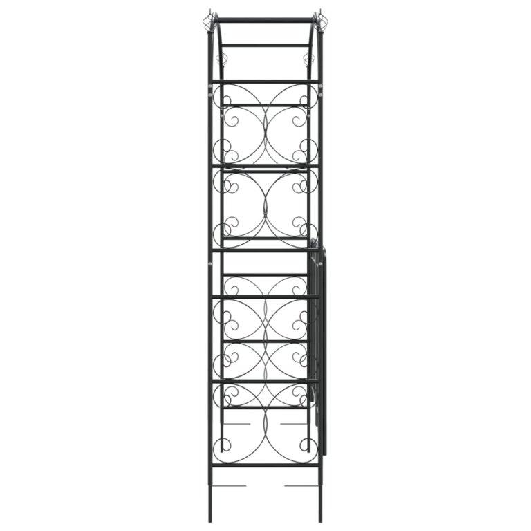 fekete acél kerti boltív kapuval 108 x 45 x 235 cm