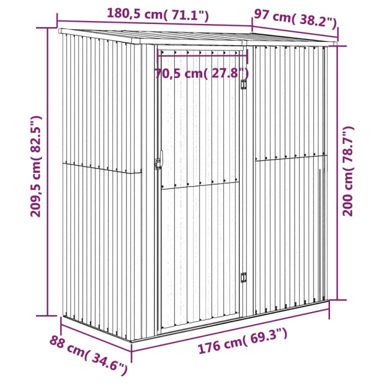 zöld horganyzott acél kerti fészer 180,5 x 97 x 209,5 cm