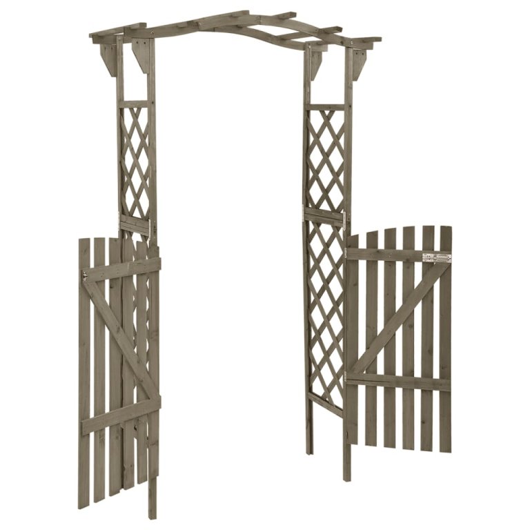 szürke tömör fenyőfa pergola kapuval 116 x 40 x 204 cm