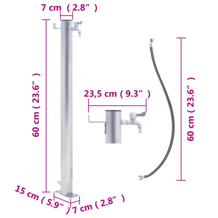 kerek rozsdamentes acél kerti oszlop típusú vízcsap 60 cm