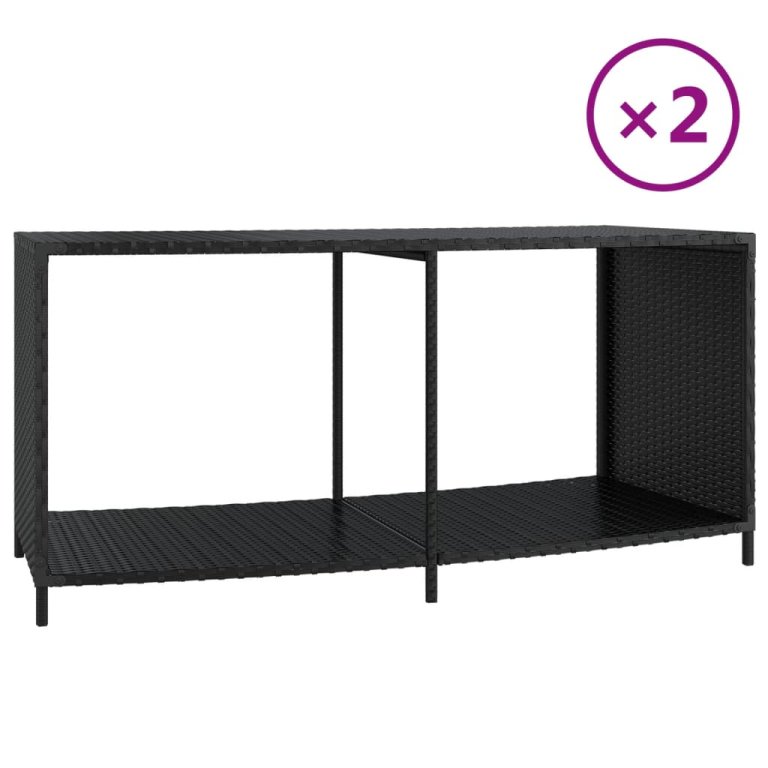 2 db fekete polyrattan tárolópolc