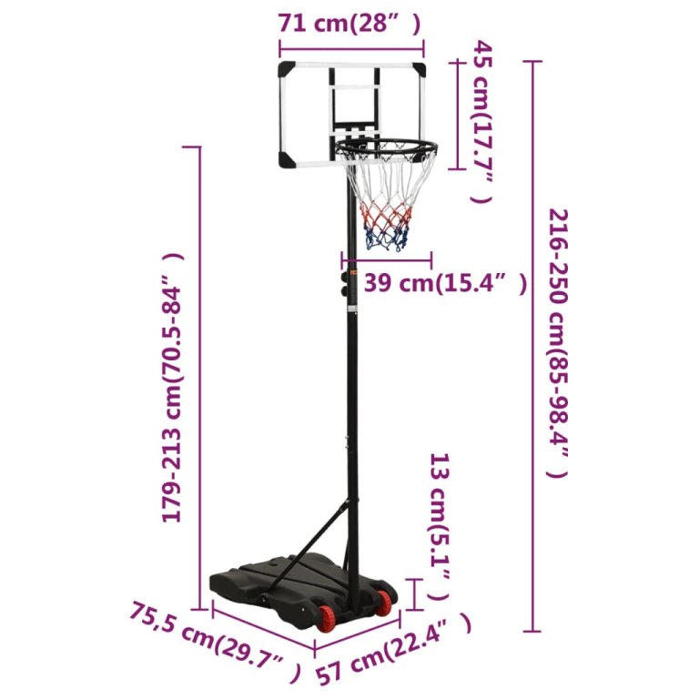 átlátszó polikarbonát kosárlabdaállvány 216-250 cm