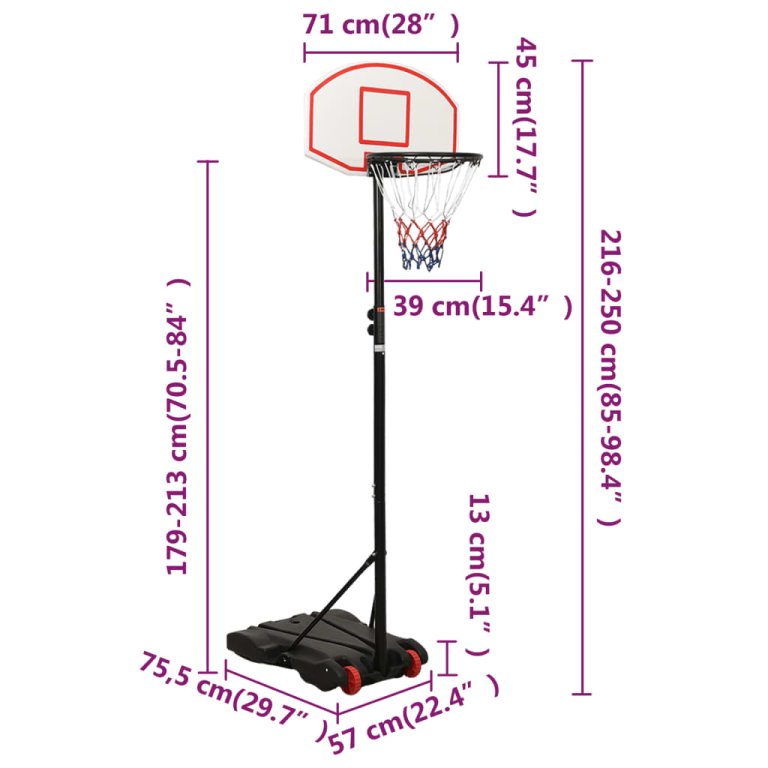 fehér polietilén kosárlabda állvány 216-250 cm