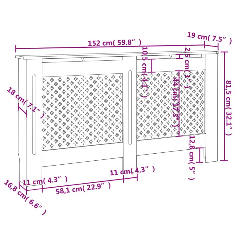 fekete MDF radiátorburkolat 152 x 19 x 81,5 cm