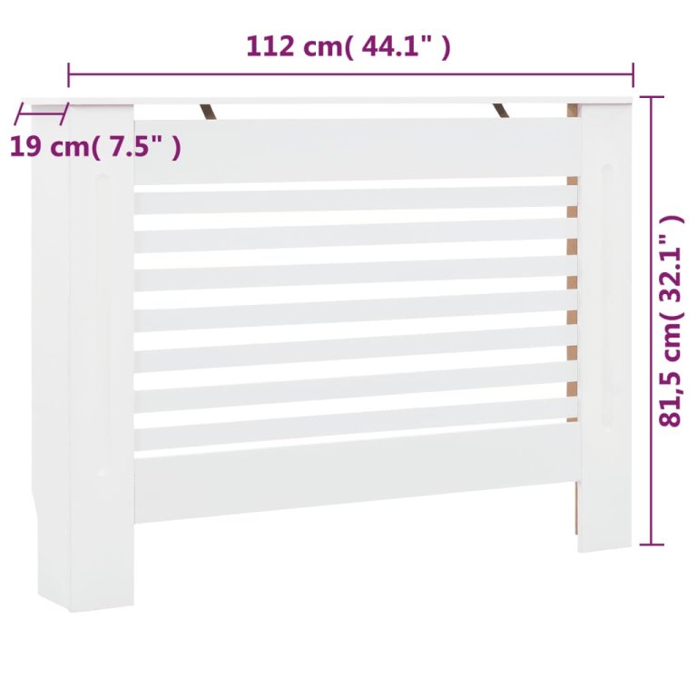 2 db fehér MDF radiátorburkolat 112 x 19 x 81,5 cm