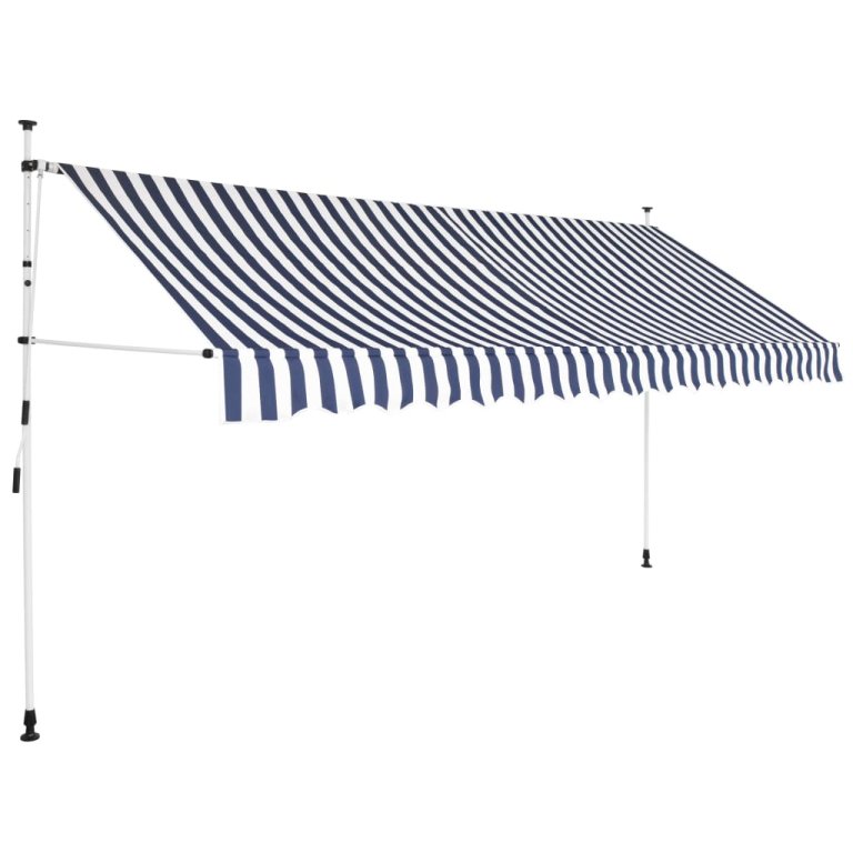 kézzel feltekerhető napellenző kék-fehér csíkokkal 350 cm