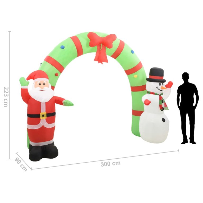 felfújható karácsonyi Mikulás és hóember boltív LED-del 223 cm