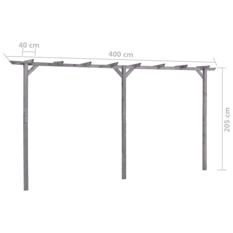 szürke impregnált fenyőfa kerti pergola 400 x 40 x 205 cm