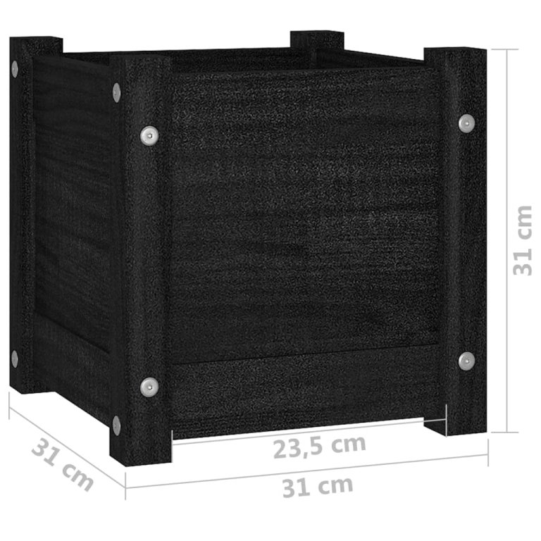 2 db fekete tömör fenyőfa kerti virágtartó 31 x 31 x 31 cm