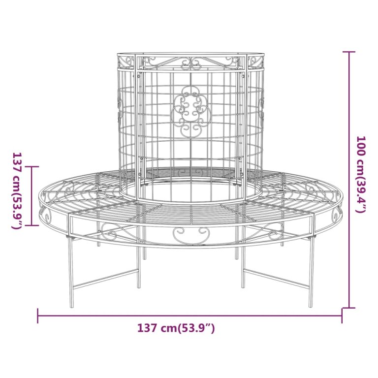 fekete acél kör alakú fa körüli pad Ø137 cm