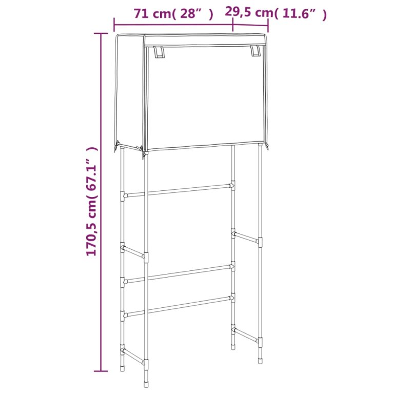 2 szintes fekete mosógép feletti tárolóállvány 71x29,5x170,5 cm