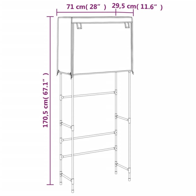 2 szintes krémszínű mosógép feletti állvány 71x29,5x170,5 cm