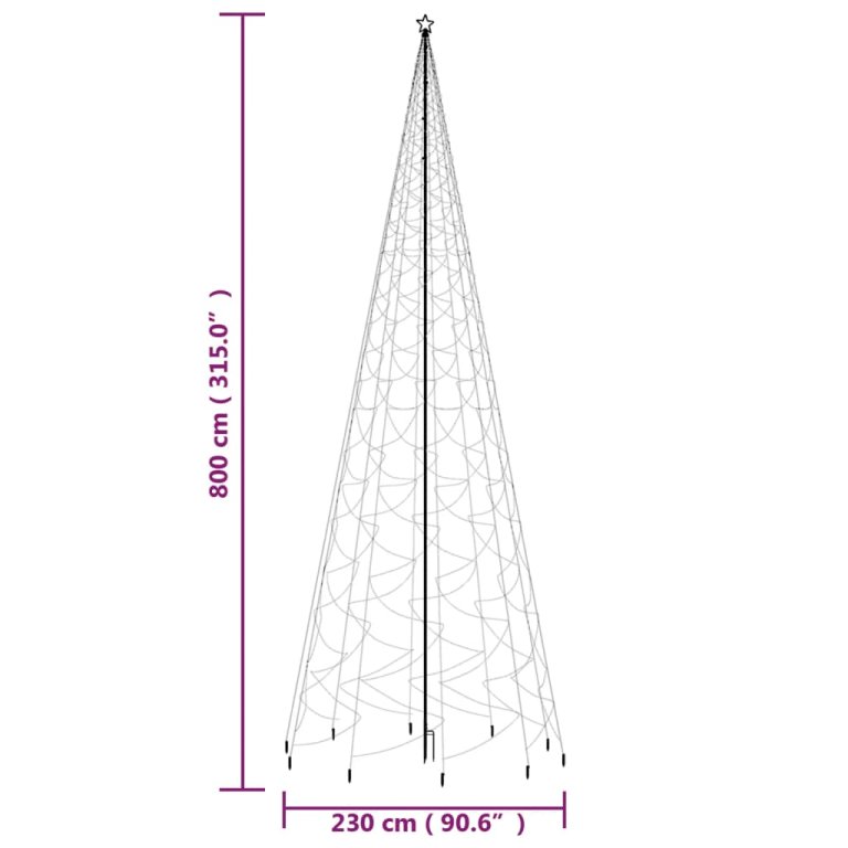 színes fényű karácsonyfa tüskével 3000 LED-del 300 cm