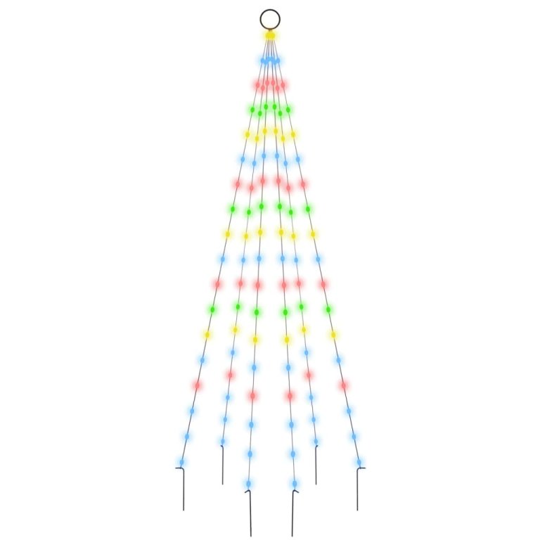 karácsonyfa zászlórúdon 108 színes LED-del 180 cm