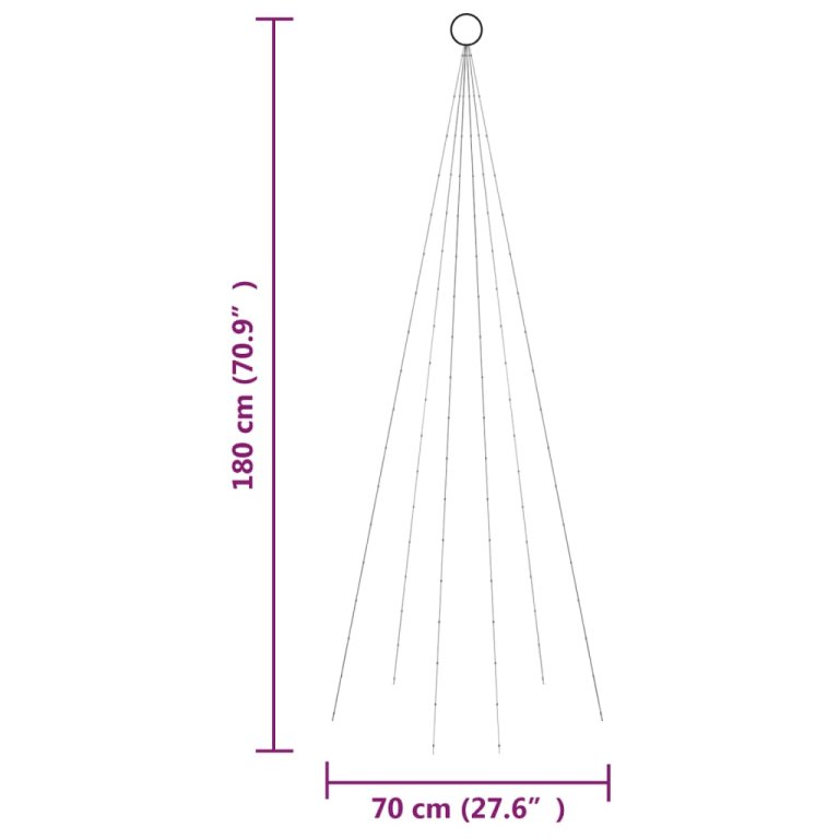 karácsonyfa zászlórúdon 108 színes LED-del 180 cm