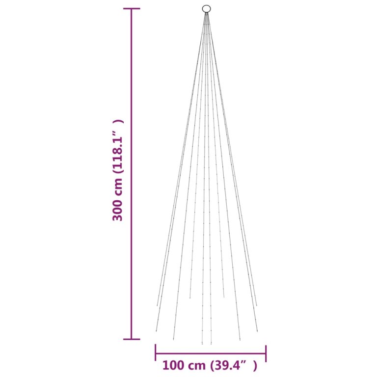 karácsonyfa zászlórúdon 310 hideg fehér LED-del 300 cm