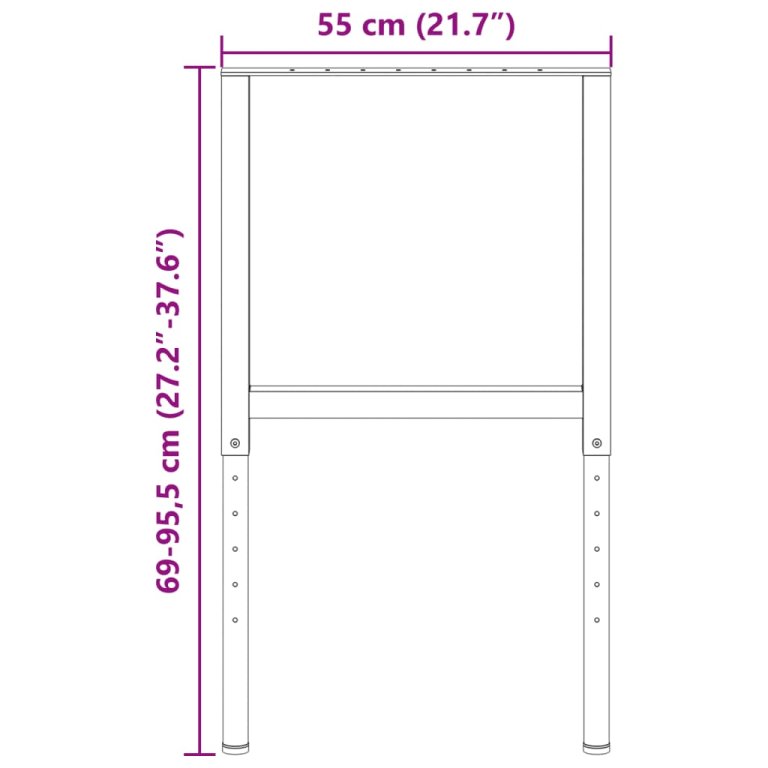 2 db szürke állítható fém munkapadváz 55 x (69-95,5) cm