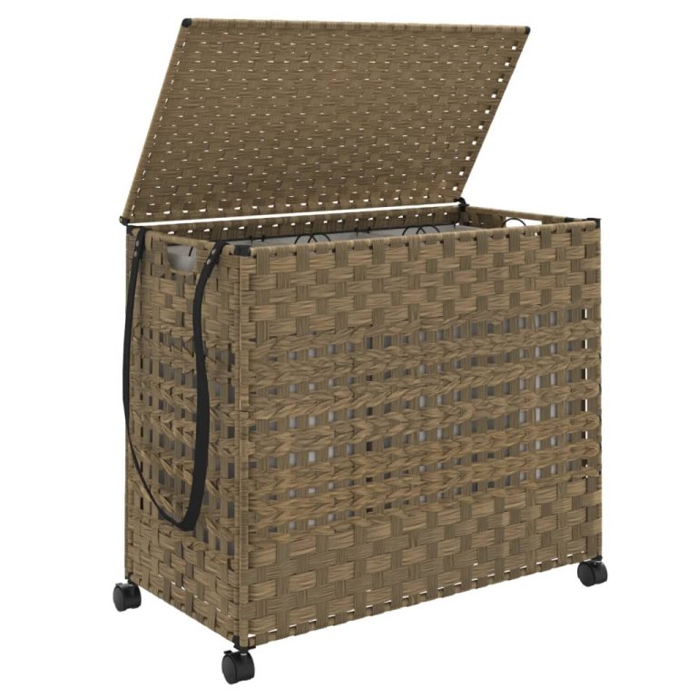 rattan szennyeskosár kerekekkel 66x35x60 cm