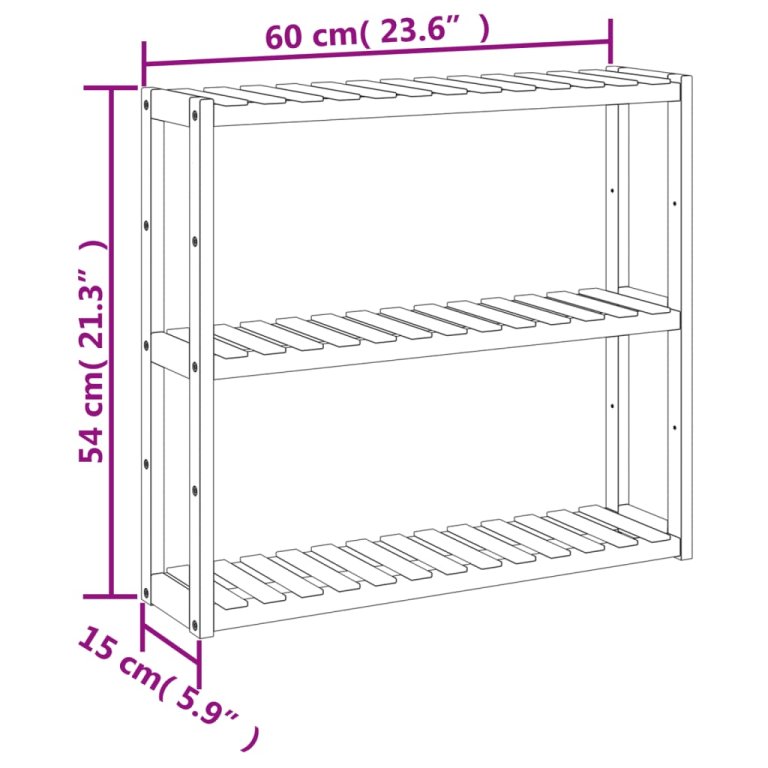 bambusz 3 szintes falra szerelhető fürdőszobapolc 60x15x54 cm