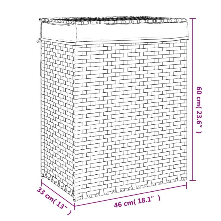 szürke polyrattan szennyeskosár fedéllel 46x33x60 cm