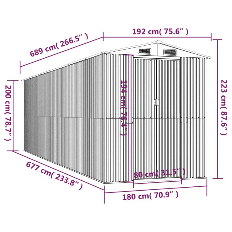 zöld horganyzott acél kerti fészer 192x689x223 cm