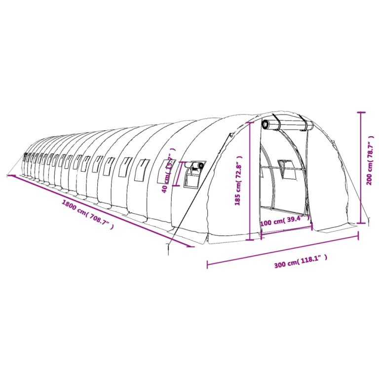 fehér acélvázas melegház 54 m² 18 x 3 x 2 m