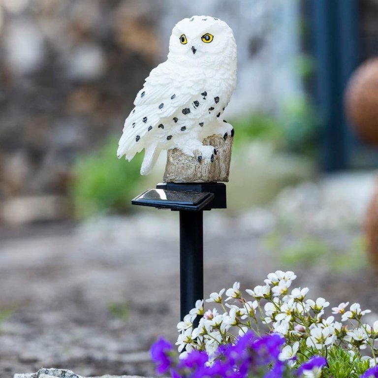 HI LED fehér napelemes baglyos kerti lámpa