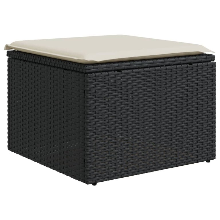 fekete polyrattan kerti szék párnával 55 x 55 x 37 cm