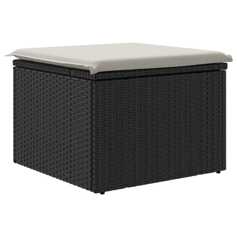 fekete polyrattan kerti szék párnával 55 x 55 x 37 cm