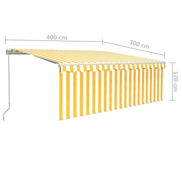 sárga-fehér kézzel kihúzható LED-es napellenző redőnnyel 4x3 m