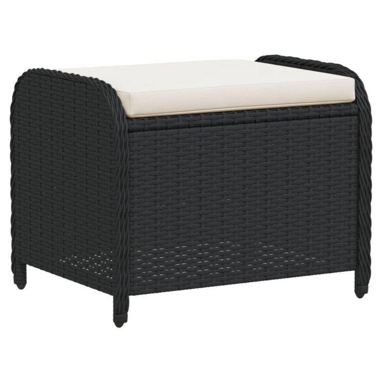 fekete polyrattan kerti szék párnával 58 x 46 x 46 cm