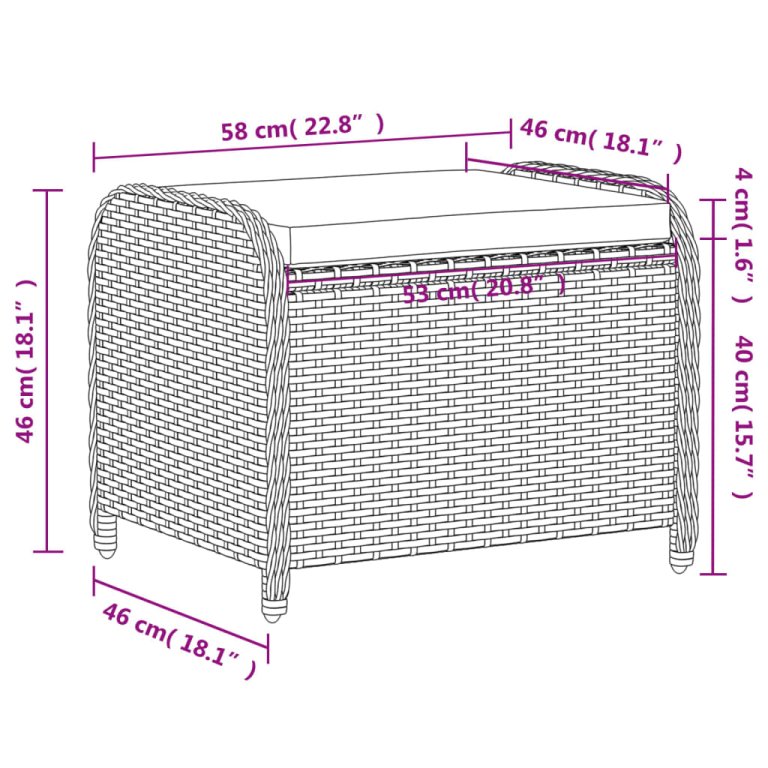 fekete polyrattan kerti szék párnával 58 x 46 x 46 cm