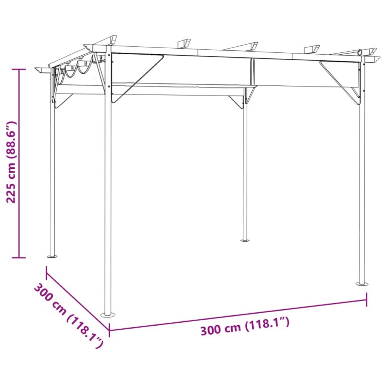 tópszínű acél pavilon behúzható tetővel 3 x 3 m 180 g/m²