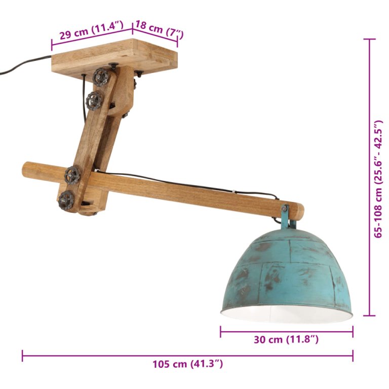 kopott kék mennyezeti lámpa 25 W 105x30x65-108 cm E27