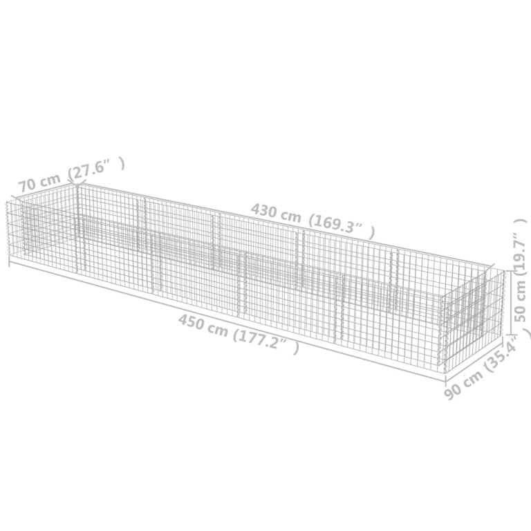 horganyzott acél gabion magaságyás 450 x 90 x 50 cm