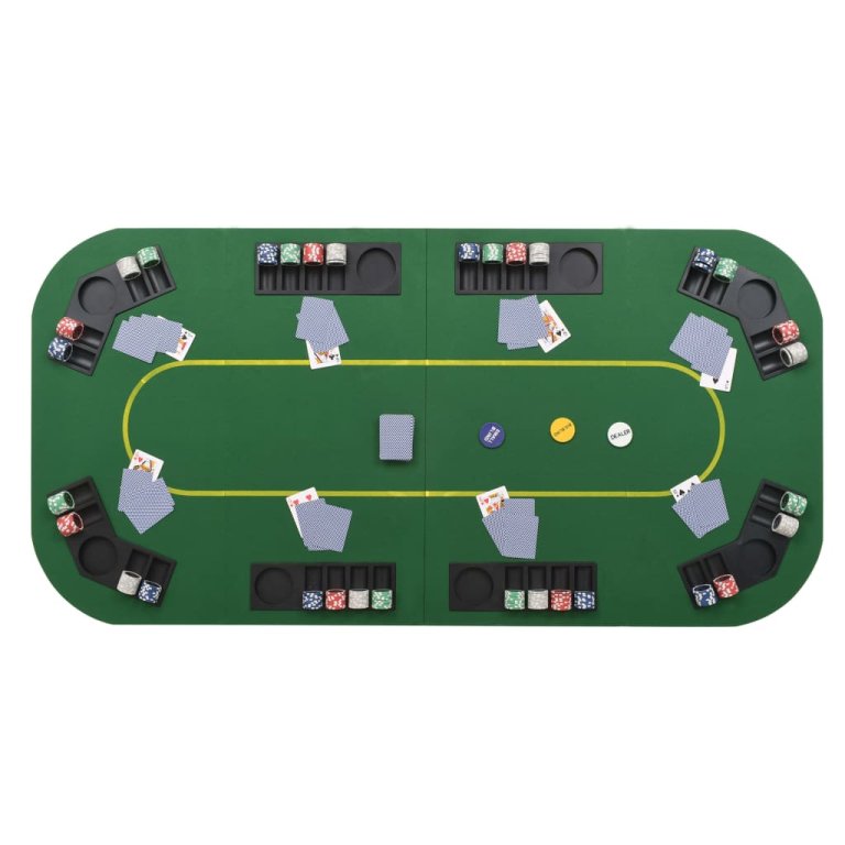 8 személyes, négyszögletes, zöld összecsukható pókerasztallap
