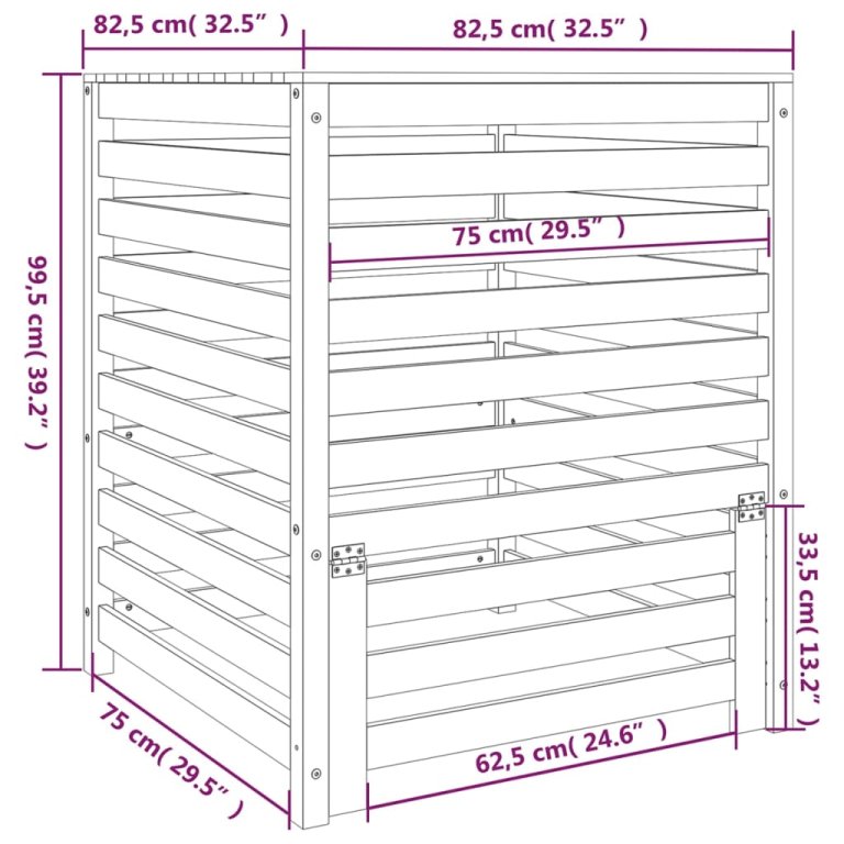 fekete tömör fenyőfa komposztáló 82,5 x 82,5 x 99,5 cm