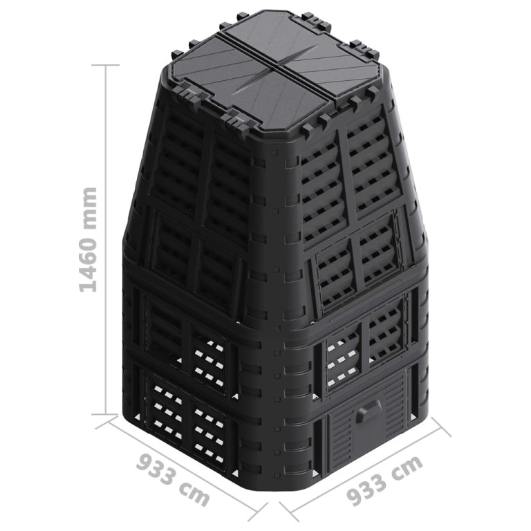 fekete kerti komposztáló 93,3 x 93,3 x 146 cm 1000 l