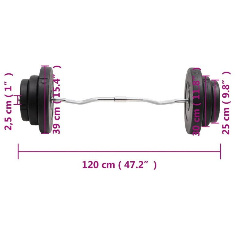 hajlított súlyzórúd súlytárcsákkal 60 kg