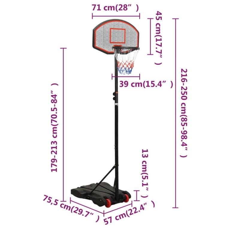 fekete polietilén kosárlabda állvány 216-250 cm