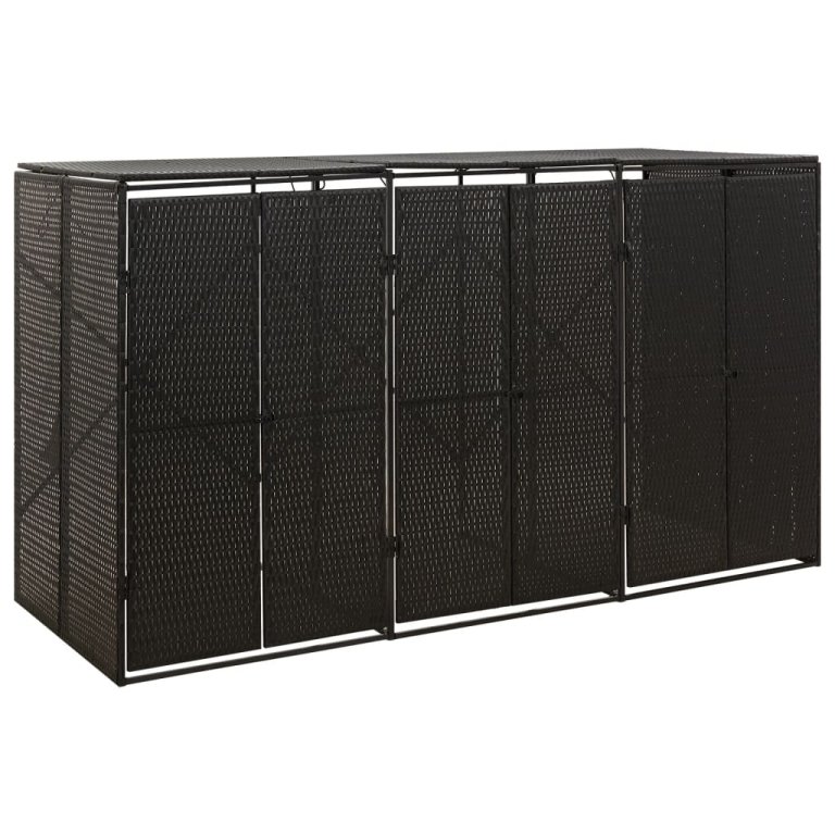 fekete polyrattan hármas kerekeskuka tárolófészer 207x80x117 cm