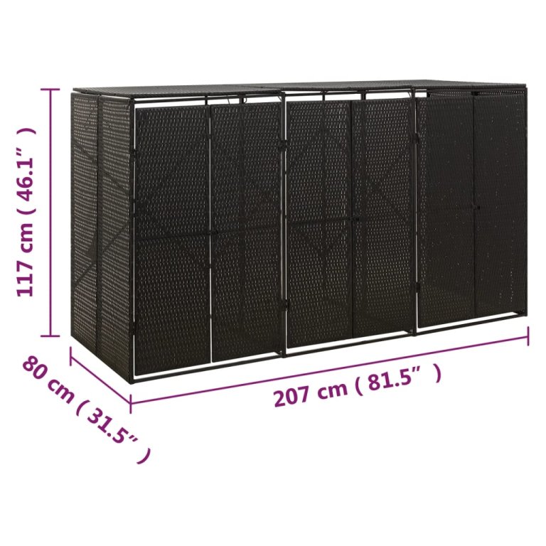 fekete polyrattan hármas kerekeskuka tárolófészer 207x80x117 cm