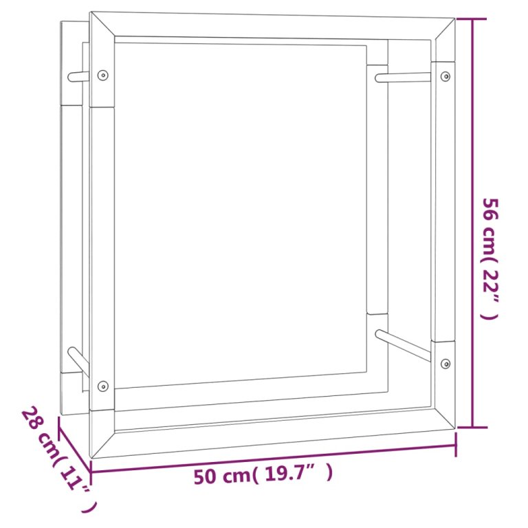 fekete acél tűzifatároló állvány 50 x 28 x 56 cm