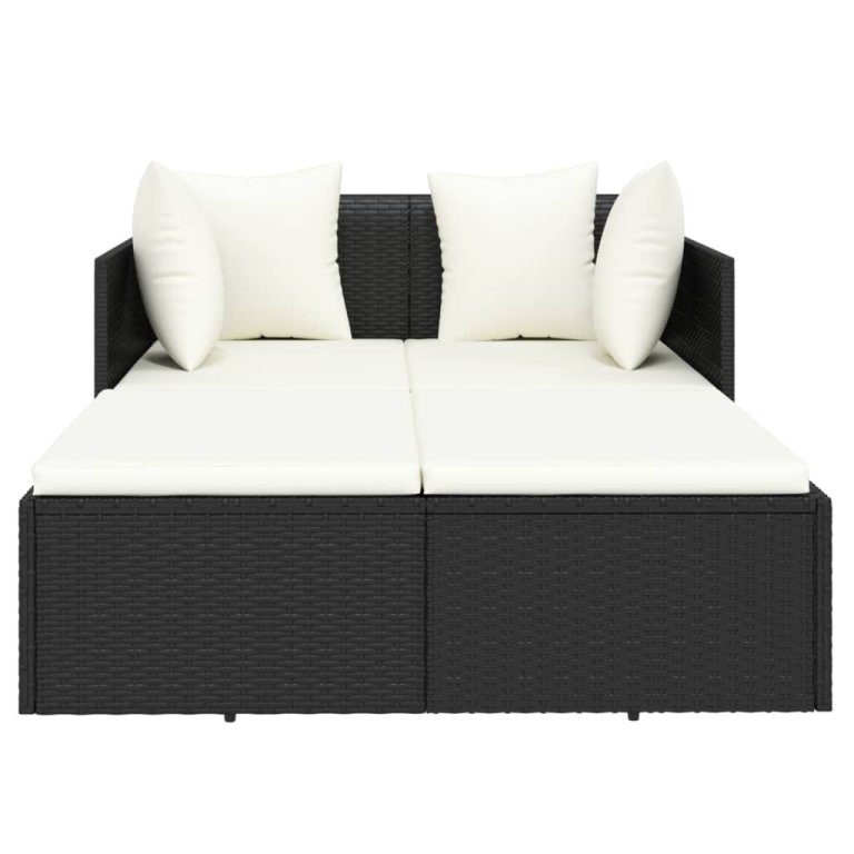 fekete polyrattan napozóágy párnával 182 x 118 x 63 cm