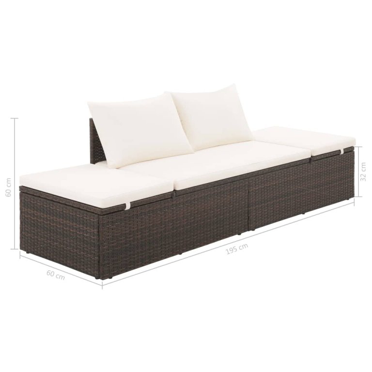 barna polyrattan kerti ágy 195 x 60 cm