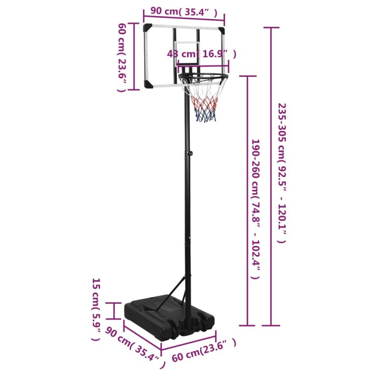 átlátszó polikarbonát kosárlabdaállvány 235-305 cm