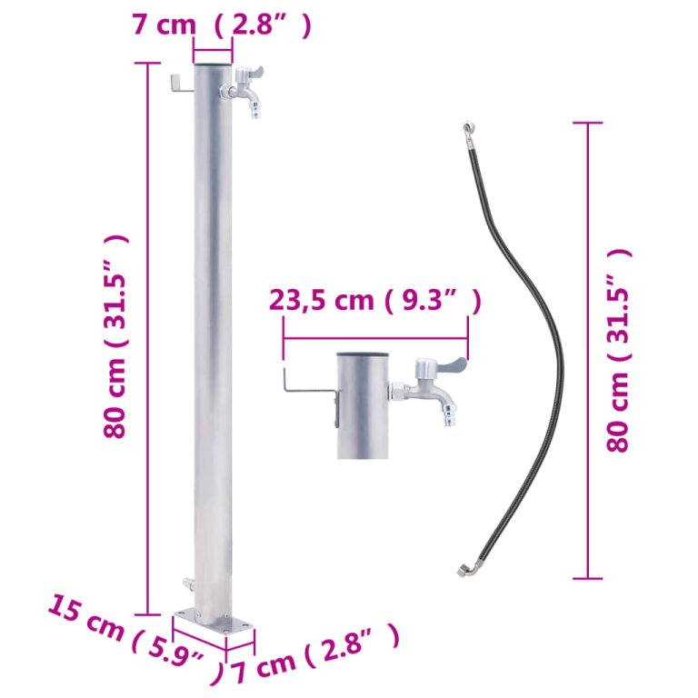 kerek rozsdamentes acél kerti oszlop típusú vízcsap 80 cm