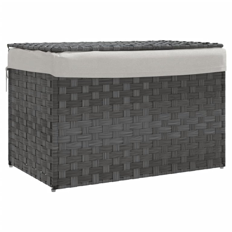 szürke polyrattan szennyeskosár fedéllel 55,5 x 35 x 34 cm