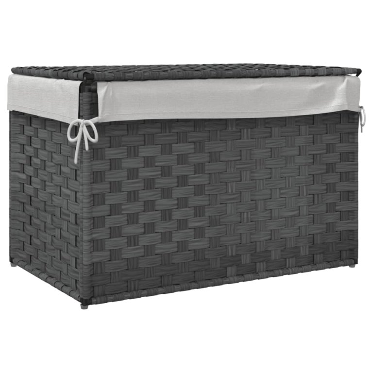 szürke polyrattan szennyeskosár fedéllel 55,5 x 35 x 34 cm