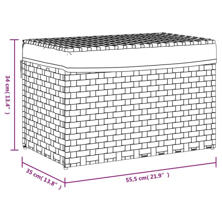 szürke polyrattan szennyeskosár fedéllel 55,5 x 35 x 34 cm